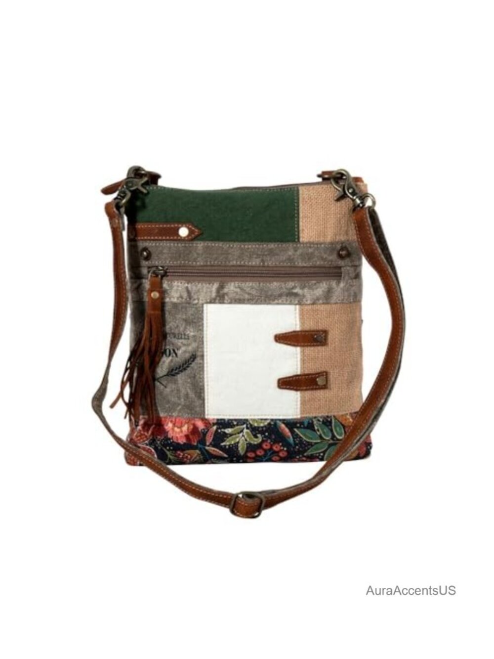 Myra Bag Upcycled Canvas & Leather Crossbody Shoulder Handbag Floral